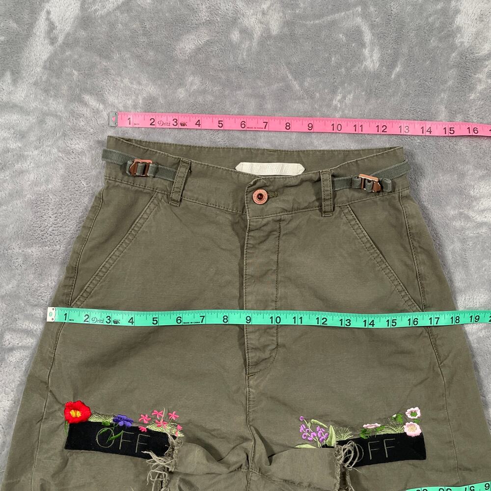 Off White Shorts Womens 26 Green Flower Embroidery Cargo Streetwear Military - Picture 14 of 16